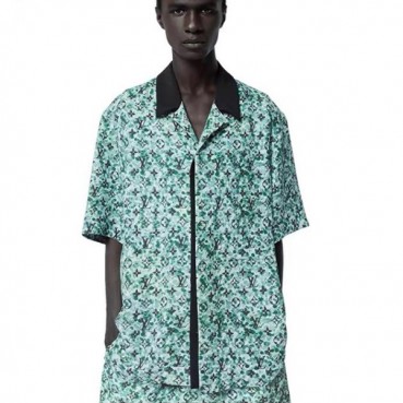 루이비통 남성 블루 반팔 셔츠 - Louis vuitton Mens Blue Tshirts 