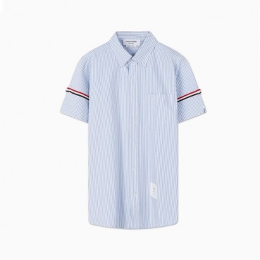 톰브라운 남성 블루 반팔 셔츠 - Thom Browne Mens Blue Half sleeved Shirts 