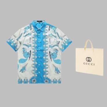 구찌 남성 트렌디 블루 반팔 셔츠 - Gucci Mens Blue Short sleeved Tshirts 