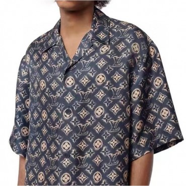 루이비통 남성 블루 반팔 셔츠 - Louis vuitton Mens Blue Half sleeved Shirts 