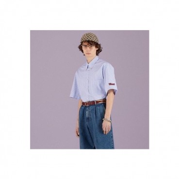 구찌 남성 트렌디 블루 반팔 셔츠 - Gucci Mens Blue Short sleeved Tshirts 