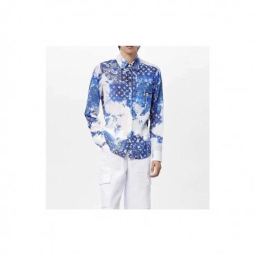 루이비통 남성 이니셜 블루 셔츠 - Louis vuitton Mens Blue Tshirts 