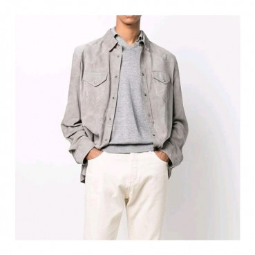 브루넬로쿠치넬리 남성 캐쥬얼 그레이 셔츠 - Mens Gray Tshirts 