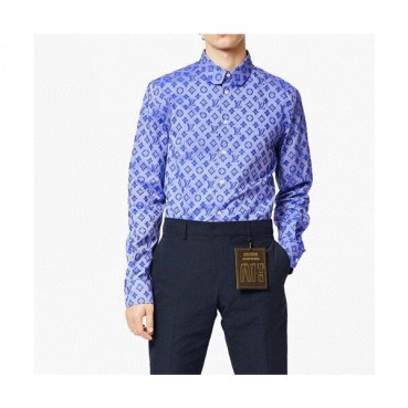 루이비통 남성 이니셜 블루 셔츠 - Mens Blue Tshirts 