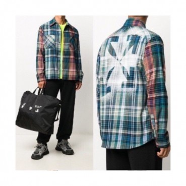 Off white  Mens Basic Logo Cotton Shirts Blue - 오프화이트 2021 남성 베이직 로고 코튼 체크 셔츠 Off0752x Size(xs 