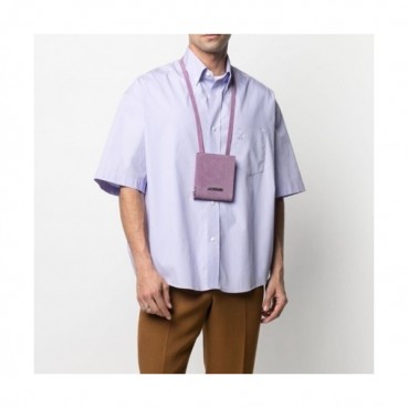 Ami Mens Logo Casual Cotton Short-sleeved Shirts Purple 