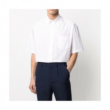 Ami Mens Logo Casual Cotton Short-sleeved Shirts White 