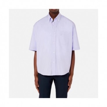 Ami Mens Logo Casual Cotton Short-sleeved Shirts Purple 