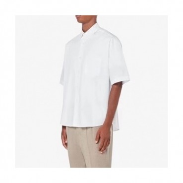 Ami Mens Logo Casual Cotton Short-sleeved Shirts White 