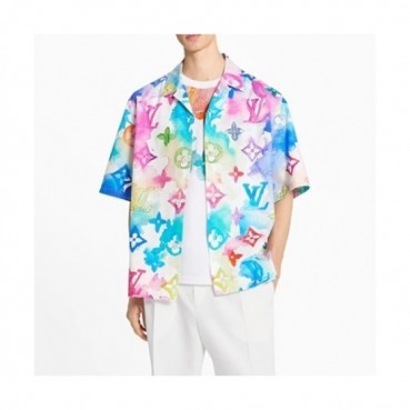 [트렌디]Louis vuitton  Mens Trendy Short - sleeved shirts Blue 