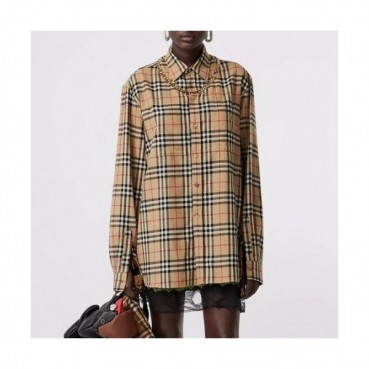 [버버리]Burberry 2020 Womens Classic Casual Cotton Check Tshirts - 버버리 2020 여성 클래식 캐쥬얼 코튼 체크 셔츠 Bur02070x.Size(s 