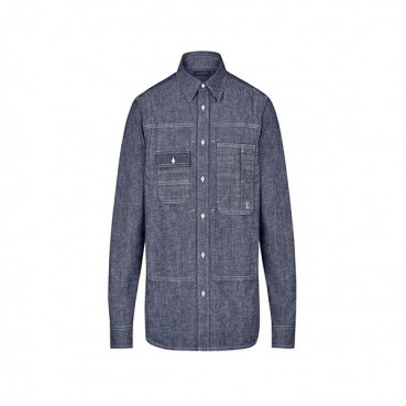 Louis Vuitton 2019 Mens Logo  Cotton  Denim shirt - 루이비통 남성 로고 폴로 코튼 데님 셔츠 Burst0033.Size(m 