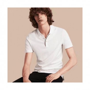 [버버리] 튼 피케 폴로셔츠 화이트 남성용 폴로 셔츠 bb0026f - Burberry Printed Check Placket Cotton Pique Polo Shirt in White