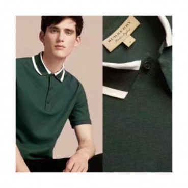 [버버리] 버버리 스트라이프 칼라 코튼 피케 그린 남성용 폴로 셔츠 bb0010f - Striped Collar Cotton Pique Polo Shirt in Green