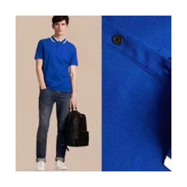 [버버리] 버버리 스트라이프 칼라 코튼 피케 블루 남성용 폴로 셔츠 bb0009f - Striped Collar Cotton Pique Polo Shirt in Blue