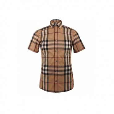 [버버리] 쇼트 슬리브 체크 스트레치 코튼 45575971 남성용 셔츠 bb0001f - Burberry Short