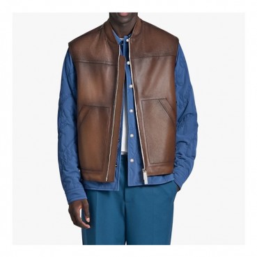 벨루티 남성 브라운 가죽 베스트 - Mens Brown Vest 