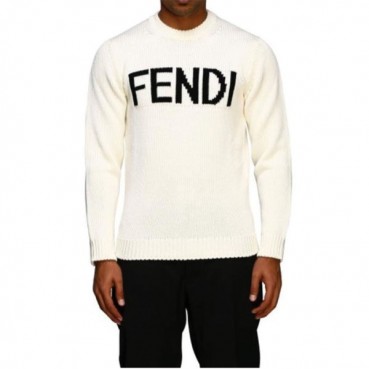 펜디 남/녀 로고 울 스웨터 - Fendi Unisex White Sweaters 