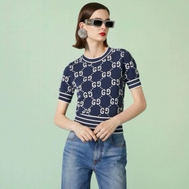 구찌 여성 블루 반팔 니트 - Gucci Womens Blue Knit 