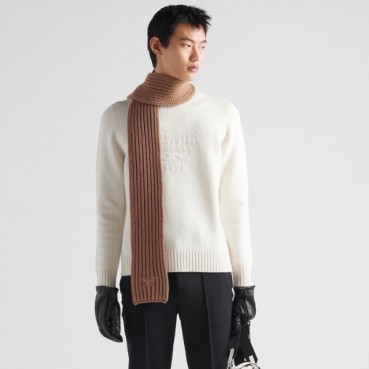 프라다 남성 크루넥 화이트 니트 - Prada Mens White Knits 