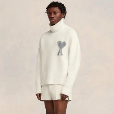 아미 남/녀 아이보리 터틀넥 니트 - Ami Unisex Ivory Knits 