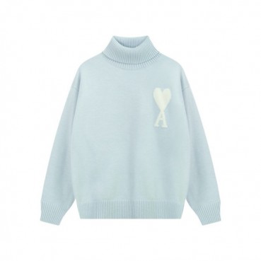 아미 남/녀 블루 터틀넥 니트 - Ami Unisex Blue Knits 