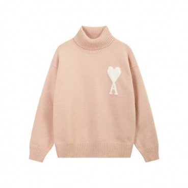 아미 남/녀 핑크 터틀넥 니트 - Ami Unisex Pink Knits 