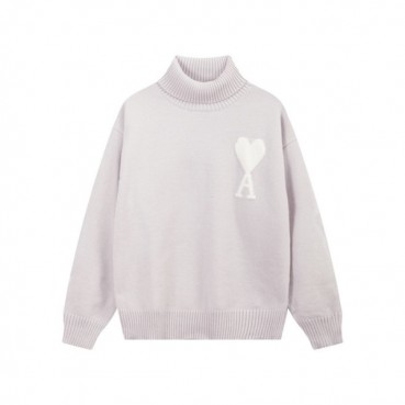 아미 남/녀 그레이 터틀넥 니트 - Ami Unisex Gray Knits 