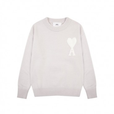 아미 남/녀 그레이 크루넥 니트 - Ami Unisex Gray Knits 