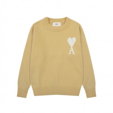 아미 남/녀 카멜 크루넥 니트 - Ami Unisex Camel Knits 