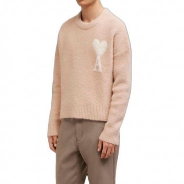 아미 남/녀 핑크 크루넥 니트 - Ami Unisex Pink Knits 