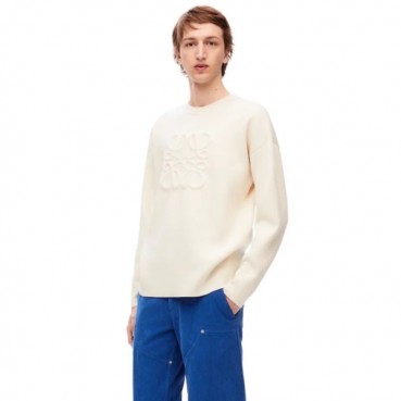 로에베 남성 화이트 크루넥 스웨터 - Loewe Mens White Sweaters 