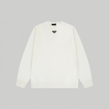 프라다 남성 크루넥 화이트 니트 - Prada Mens White Knits 