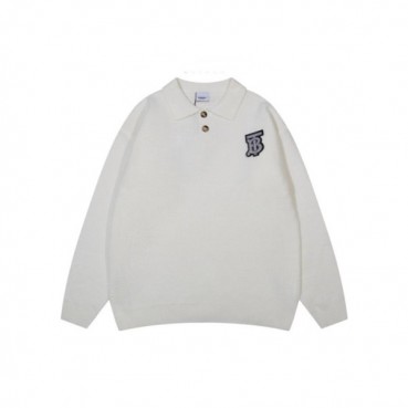 버버리 남성 화이트 폴로 스웨터 - Burberry Mens White Sweaters 