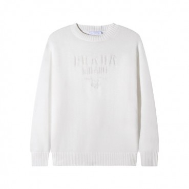 프라다 남성 크루넥 화이트 스웨터 - Prada Mens White Sweaters 