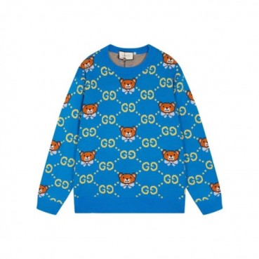 구찌 남/녀 캐쥬얼 크루넥 블루 스웨터 - Gucci Unisex Blue Sweaters