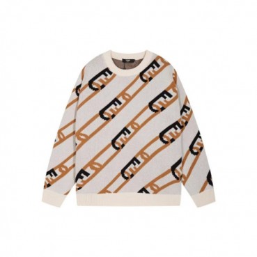 펜디 남성 아이보리 크루넥 스웨터 - Fendi Mens Ivory Sweaters 