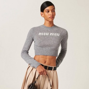 미우미우 여성 그레이 크루넥 니트 - Miumiu Womens Gray Knits 