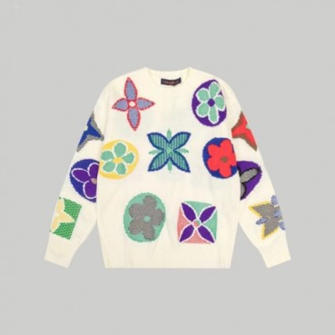 루이비통 남성 화이트 크루넥 니트 - Louis vuitton Mens White Knits