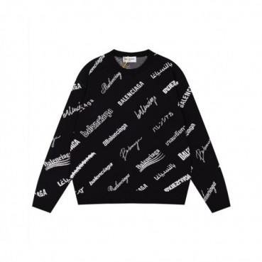 발렌시아가 남성 블랙 크루넥 니트 - Balenciaga Mens Black Knits 