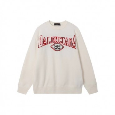발렌시아가 남성 화이트 크루넥 니트 - Balenciaga Mens White Knits 