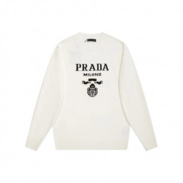 프라다 남성 크루넥 화이트 스웨터 - Prada Mens White Sweaters 