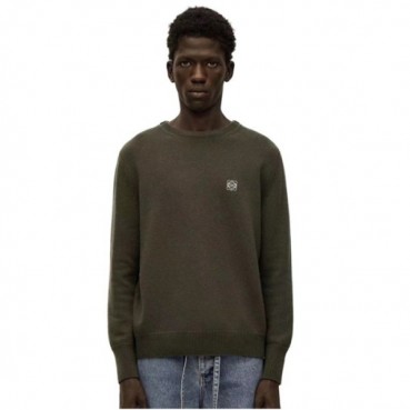 로에베 남성 카키 크루넥 스웨터 - Loewe Mens Khaki Sweaters 