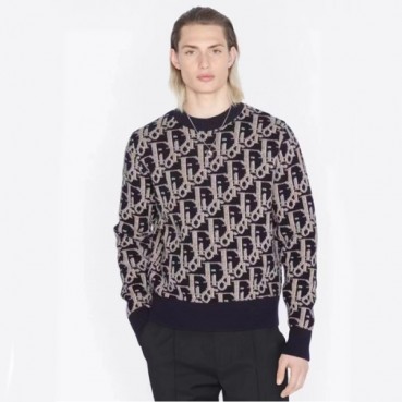 디올 남성 네이비 크루넥 니트 - Dior Mens Navy Knitwear 