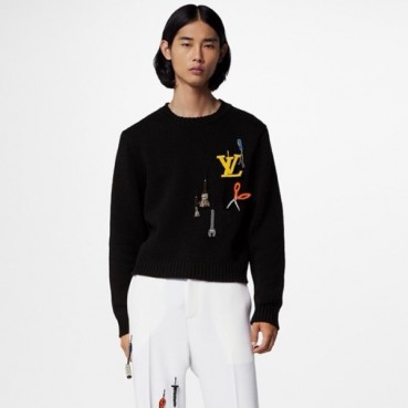 루이비통 남성 블랙 크루넥 니트 - Louis vuitton Mens Black Sweaters 