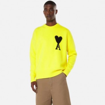 아미 남/녀 옐로우 크루넥 니트 - Ami Unisex Yellow Knits 