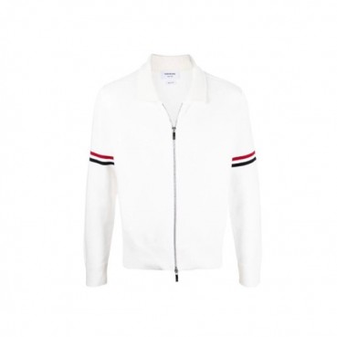 톰브라운 남성 화이트 집업 니트 - Thom Browne Mens White Knits 