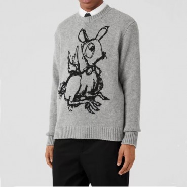 버버리 남/녀 크루넥 그레이 니트 - Burberry Unisex Gray Knits 