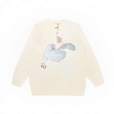 디올 남/녀 아이보리 크루넥 스웨터 - Dior Unisex Ivory Sweaters 