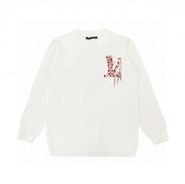 루이비통 남성 화이트 크루넥 니트 - Louis vuitton Mens White Sweaters 